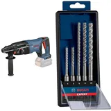 Bosch Professional 18V System Bohrhammer GBH 18V-26 D (ohne Akku, Wechselfutter SDS Plus, im Karton) + 5x Expert SDS plus-7X Hammerbohrer Set (für Stahlbeton, Ø 5-10 mm, Zubehör) | 5 Stück (1er Pack)