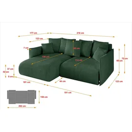 altdecor Ecksofa Cord 2-Sitzer Grün