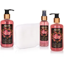 Brubaker Beautyset Love mit Passionsfrucht - Bade- und Duschset - 12 tlg. Geschenkset in Deko Wanne