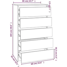 vidaXL Schubladenschrank Weiß 60x36x103 cm Holzwerkstoff