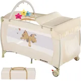 Tectake tectake® Kinder Reisebett, klappbar und höhenverstellbar, 2 Rollen mit Bremsen, inklusive Tragetasche, 132 x 75 x 104 cm