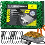 KESSER® Anhängernetz 2x4,5m feinmaschig | Hängernetz mit Spannseil & Netzkordel | Containernetz für Ladungssicherung | Sicherungs-Netz Eckmarkierungen Expander-Haken & Befestigungsknöpfen Grün