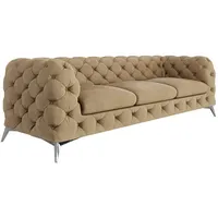 S-Style Möbel Chesterfield-Sofa Kalina, 3-Sitzer mit silbernen Metall Füßen, mit Wellenfederung beige
