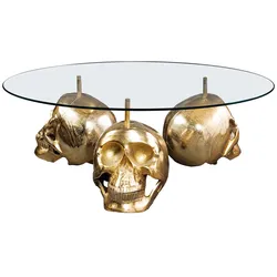 riess-ambiente Design Couchtisch SKULL XXL 90cm gold rund Glasplatte Metall Totenkopf handmade