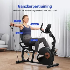 Merach Liege-ergometer, Heimtrainer Fahrrad für Zuhause, 8 Widerstandsstufen, App, bis 158kg, Tablet-Halter, leise