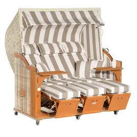 SonnenPartner Strandkorb Classic 3-sitzer Halbliegemodell Antikweiß/grau Mit Sonderausstattung - Sonnenpartner