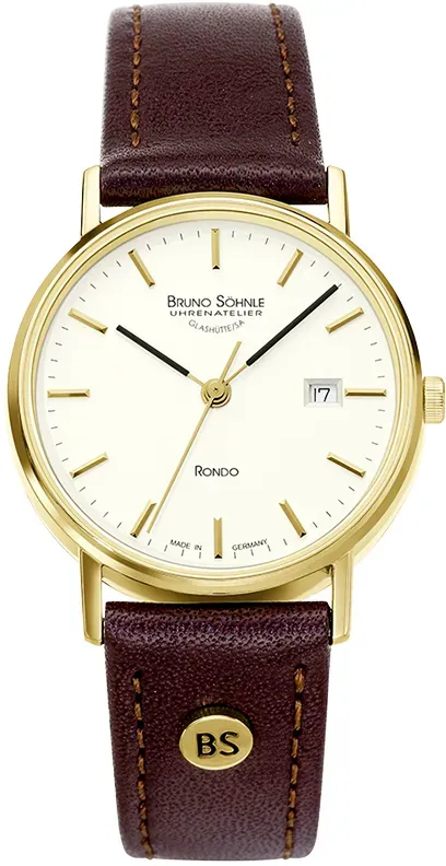 Bruno Söhnle Damen Armbanduhr Rondo 17-33106-241 Edelstahl gold IP Lederband bra...