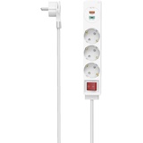 Hama Steckdosenleiste mit Schalter und Winkel-Flachstecker, 3-fach, 1x USB-A/1x USB-C 18W USB-PD/QC, 1.4m, weiß