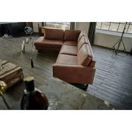 KAWOLA Ecksofa VILNIUS 3-Sitzer mit Recamiere links Kunstleder mit Lederanteil cognac