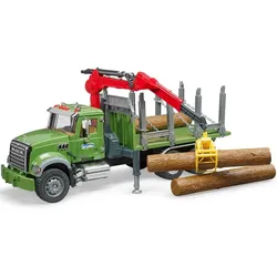 BRUDER MACK Granite Holztransport-LKW mit Ladekran, Greifer und 3 Baumstämmen