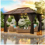 HOMALL Pavillon 3x3/3x4m Gartenpavillon Verdickter Aluminium-Pavillon, UV-Schutz, mit 4 Seitenteilen, (Mit 4 Seitenteilen 180G extra dickes Polyestergewebe Wasserdicht, rostfrei und UV-beständig), 20 Stück 6 mm Hohlkammer-PC-Platten für die oberste Schicht 400 cm x 300 cm