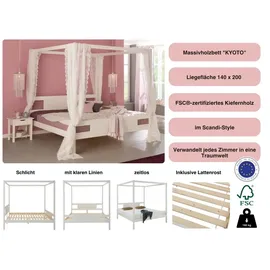 otto home Himmelbett KYOTO 147,6 x 200 cm Kiefer massiv weiß