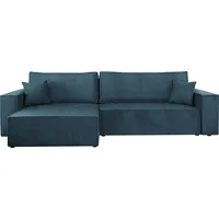MIRJAN24 Ecksofa Karl Maxi Cord, Eckcouch, Couch mit Bettkasten und Schlaffunktion, L-Form, Ottomane universal, Dekorative Kissen-Set (Farbe: Poso 05) - Blau