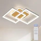 LED Deckenlamape Wohnzimmer Modern Geometrisch 40W Wohnzimmerlampe mit Fernbedienung Stufenlos Dimmbar  Weiß mit Holz Deckenleuchte Wohnzimmer