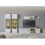 Home Affaire Wohnwand HOME AFFAIRE "HUDSON", weiß (weiß matt tz, applikation evoke eiche mdf tz), B:316cm H:180cm T:42cm, Kastenmöbel-Sets, Wohnwand, mit moderner Rillenoptik, Griffe aus Metall (Schwarz), Breite 316 cm