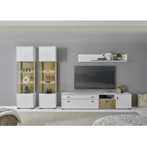Home Affaire Wohnwand HOME AFFAIRE "HUDSON", weiß (weiß matt tz, applikation evoke eiche mdf tz), B:316cm H:180cm T:42cm, Kastenmöbel-Sets, Wohnwand, mit moderner Rillenoptik, Griffe aus Metall (Schwarz), Breite 316 cm