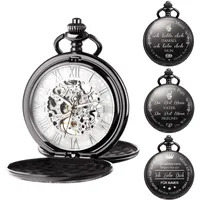 TREEWETO Herren Taschenuhr Personalisiert Gravur Taschenuhr mit Kette Klassische Jahrgang Mechanische Geschenke Geschenk zum Geburtstag Vatertag Vater Vatertagsgeschenk Schwarz