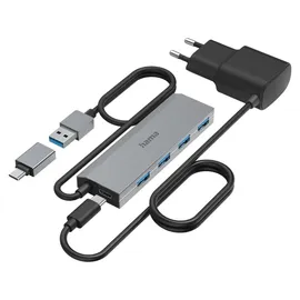 Hama USB-Hub 4 Ports USB 3.2 Gen1, inkl. USB-C-Adapter und Netzteil