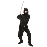 shoperama 5-teiliges Ninja Kostüm für Jungen schwarz Kinder Samurai Kämpfer Teenager, Kindergröße:128