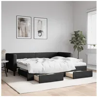 LuxusKollektion Schlafsofa Schlafsofa 80 x 200 mit Bettkasten & Schublade & Matratze Schwarz schwarz