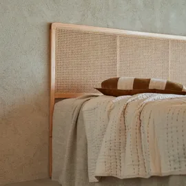 Tikamoon Kopfteil aus Rattan für Bett mit 160 cm Schlafzimmer Doppelbett Massivholz