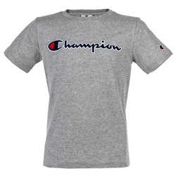 Champion Kinder Unisex T-Shirt - Oberteil, Rundhals, Baumwolle, Logo, einfarbig Grau XS
