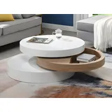 vente-unique Couchtisch rund - drehbar - 1 Ablagefach - MDF - Weiß & Holzfarben hell - JANITA