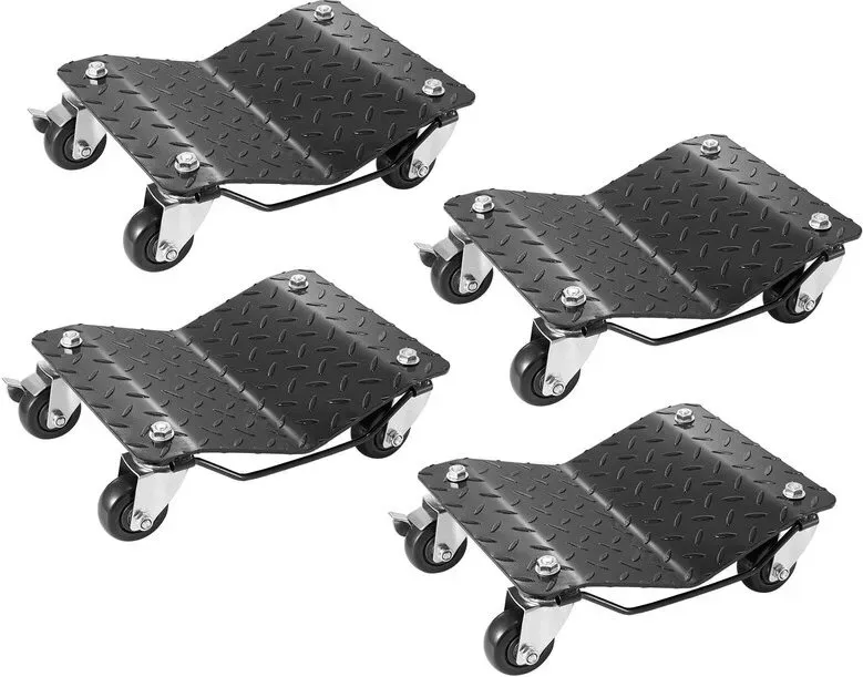 VEVOR Portable Tire Cart, 4 Pcs, 3000 kg Load Capacity, Heavy-Duty Mobile Steel Trolley Tire Holder for Emergency Vehicles, Cars, Motorcycles, Pickups - Black