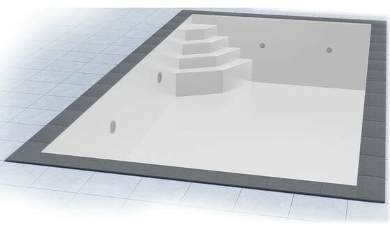 Ecktreppe SMARAGD 118 x 118 cm mit Poolfolie und Ecktreppenausbildung 7,00 x 3,50 x 1,50 Meter weiß