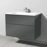 Glas-Waschtisch-Set mit Waschtischunterschrank „3way“ 80 × 48,7 × 58,2 cm in Anthrazit (glanz), mit Hahnlochbohrung