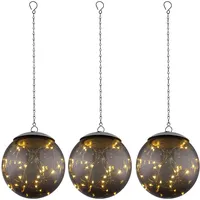 GLOBO Hängeleuchte Solar Pendelleuchte Solarlampe rauch Solarleuchte Kugel, 20x