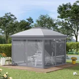 Tonnelle 3 X 3 M Garten-pavillon Pop-up Faltzelt Doppeltes Dach 4 Abnehmbare Mückennetze + Tragetasche Oxford-gewebe Metall Grau