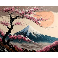 TISHIRON DIY Malen nach Zahlen Fuji-Berg Malen nach Zahlen für Erwachsene Sakura-Blütenbaum Malen nach Zahlen für Kinder auf Leinwand Malen nach Zahlen Kit für Erwachsene Anfänger 16x20 Zoll