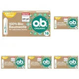 o.b. Organic Normal (16 Stück), Tampons aus 100% Bio Baumwolle mit geschwungenen Rillen für mittlere/stärkere Tage, für zuverlässigen und natürlichen Schutz während der Periode (Packung mit 5)