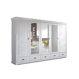 moebel-eins Roman Kleiderschrank/Drehtürenschrank teilmontiert, Material Massivholz, Kiefer, 5-türig, Weiss