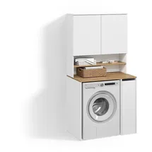 livinity Waschmaschinenschrank Paolina, Weiß/Artisan, 93.6 x 88.2 cm 2 Teile mit RegalZusätzlicher Stauraum über dem Gerät zur Aufbewahrung von Reinigungsmitteln und Zubehör