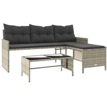 vidaXL Gartensofa in L-Form mit Tisch und Kissen Hellgrau Poly Rattan