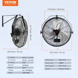 Vevor 57 cm Wandventilator Schwarz