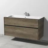 Sanipa Keramik-Waschtisch-Set mit Waschtischunterschrank „Twiga“ 119 × 50 × 61 cm in Eiche Nebraska, ohne Beleuchtung