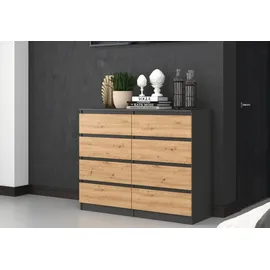 home collective Kommode, Schlafzimmer Flur, Schrank, Sideboard, Highboard mit 8 Schubladen, Breite 120 cm Höhe 97 | Anthrazit Artisan