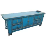 OPIUM OUTLET Lowboard Asiatische Kommode Chinesischer Schrank Orientalisches TV Lowboard (Asia Möbel Vintage-Stil, Sideboard asiatisch chinesisch orientalisch, blau, komplett montiert), Breite x Tiefe x Höhe: 177 cm x 45 cm x 60 cm blau