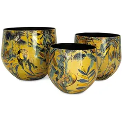 Nomad Lion goldener Übertopf mit Dschungel-Muster 3er Set