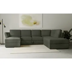 Wohnlandschaft HOME AFFAIRE "Lavars Schlafsofa", grün (khaki), B:310cm H:90cm T:226cm, 62% Polypropylene, 38% Polyester, Sofas, mit Bettfunktion und Stauraum, in zwei verschiedenen Bezugsqualitäten