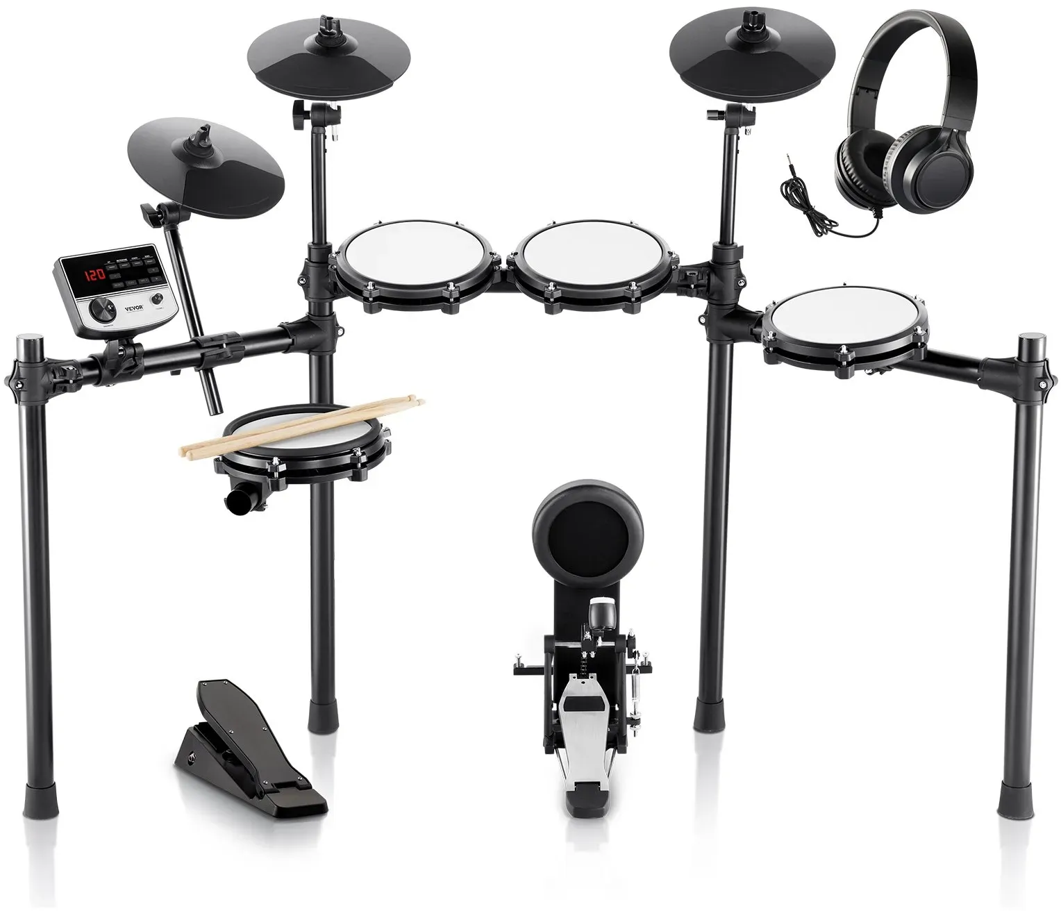 VEVOR E-Drum-Set Elektronisches Schlagzeug 480 Sounds 32 Kits E Drums USB-MIDI