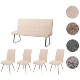 MCW Esszimmer-Set MCW-G55, 4er-Set Stuhl + Sitzbank 160cm, Edelstahl gebürstet Stoff/Textil Chenille ~ creme