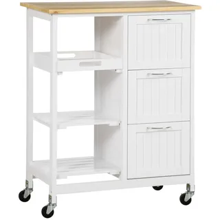 Homcom Küchenwagen Servierwagen mit 3 Schubladen, Küchenrollwagen mit 3 Ebenen, Arbeitsplatte, für Küche, Weiß, 67 x 37 x 85 cm