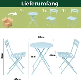 Albatros Bistroset 3-teilig Blau – Bistrotisch mit 2 Stühlen – klappbare Stühle und Tisch aus robustem Metall 2-Sitzer, Balkonmöbel Set oder Gartenmöbel in modernem Design