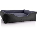 BedDog Hundebett Teddy, Hundesofa aus Cordura und Microfaser-Velours, waschbares Hundebett mit Rand, Hundekissen Vier-eckig, für drinnen, draußen, Größe XL, schwarz-grau