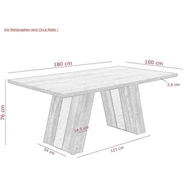 HELA Tische Tindari 180 x 76 x 100 cm creme/schwarz
