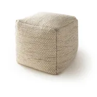 Benuta pure - Handgefertigter Woll Pouf Rocco Cream 45x45x45